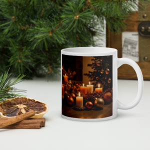 Weiße, glänzende Tasse Weihnachten Advent