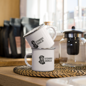 Emailletasse GUTENBERGSSOEHNE.DE