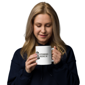 Weiße, glänzende Tasse GUTENBERGSSOEHNE.DE